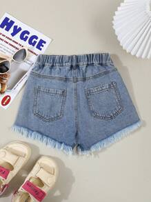 Tween Girl Loose Casual Simple Denim Shorts - Blue - View 2