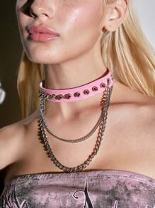 ROMWE Grunge Punk 1pc Handmade Punk Goth Rivet Studded Choker Collar Necklace, Fashion Leather Punk Necklace