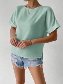 SHEIN Essnce Camisa de verano casual de manga corta y unicolor