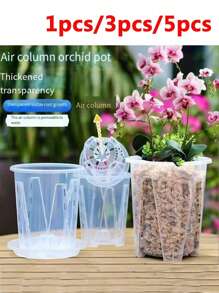 1/3/5pcs Clear Plastic Orchid Pots With Holes For Root Control, Thicker Airflow Seedling Planter Pot For Greenhouse, Garden, Indoor, And Outdoor Plants - Clear - View 2