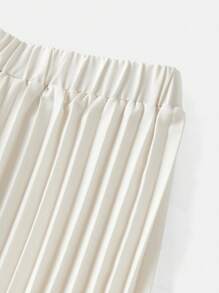 SHEIN 青少年女孩休闲梭织镂空无袖上衣，背面带蝴蝶结装饰，宽腿褶皱裤两件套，适合生日派对、毕业舞会 - 卡其色 - 查看 13