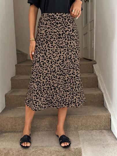 Easowa Vintage Leopard Print Mermaid Skirt, Casual Elegant Vacation Skirt