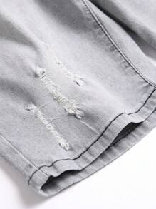 Manfinity Homme Quần short denim bó sát giặt thường ngày cỡ lớn cho nam - Màu Xám nhạt - Xem 5