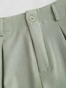 Sweetra 女士复古优雅提花褶皱阔腿裤，秋冬 - 綠色 - 查看 3