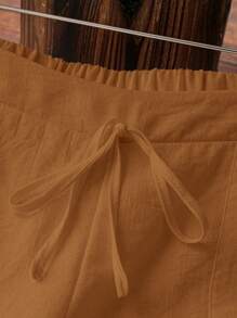 Chiquease Pantalones largos casuales de lino blanco con bolsillo para mujer, pantalones de verano para mujer primavera/verano - Marrón - Ver 6