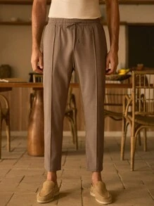Mainfolk Men's Casual Woven Draw-String Slim Fit Ankle Pants, Fall, Old Money - Brown - View 6