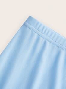 SHEIN EZwear 蕾丝下摆纯色夏季半身裙 - 淺藍色 - 查看 5