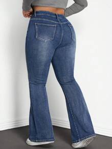 SHEIN Tall CURVE Plus Size Distressed High Waist Skinny Flare Jeans - Blue - View 2