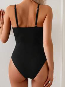 SHEIN Swim 1 szt. Jednokolorowy damski kostium kąpielowy typu monokini z falbanką z przodu i wiązaniem na co dzień