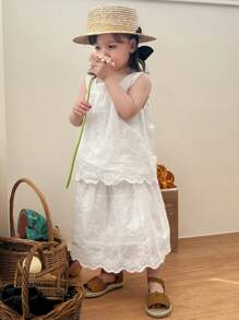 DAZY 女童蕾丝领宽松休闲可爱夏季度假波西米亚风两件套 - 白色 - 查看 4