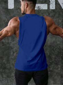 Manfinity Sport PWRUP Men's Gothic Letter Print Round Neck Daily Fitness Sports Tank Top Workout Clothes Running Tees & Tanks - Blue - View 2