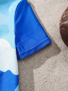 BABY SHARK X SHEIN 男童卡通鲨鱼图案短袖防晒衣和泳裤套装 - 彩色 - 查看 8