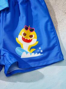 BABY SHARK X SHEIN 男童卡通鲨鱼图案短袖防晒衣和泳裤套装 - 彩色 - 查看 5