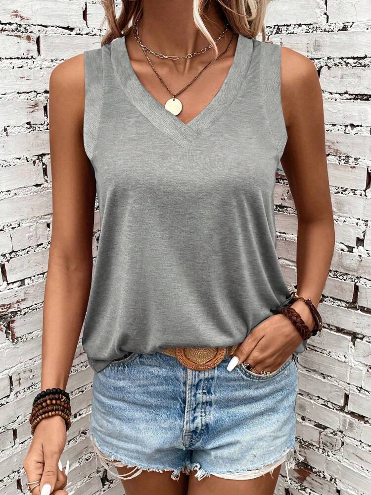 Solid V Neck Tank Top
