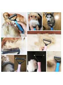 狗狗双面脱毛梳和脱毛工具，用于去除垫子和缠结，最好的宠物美容刷 - 彩色 - 查看 10