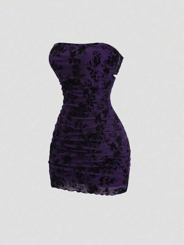 Sweetra Women's Vintage American Cutout Halter Velvet Floral Print Bodycon Slim Fit Mini Dress, Sleeveless, Summer