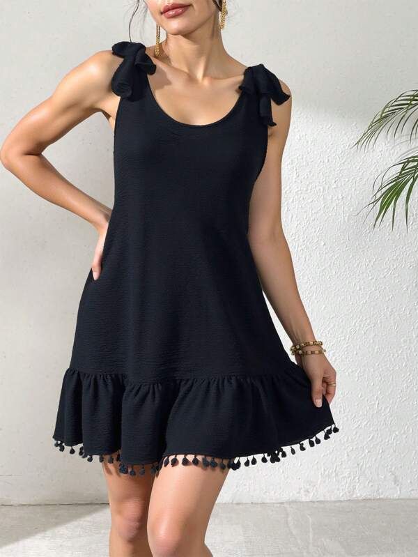 Swim Lushoire Rochie de plajă lejeră și confortabilă, cu pompon și ciucuri la tiv