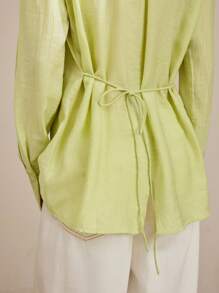 Ontre 2025年新款牛油果绿色长袖衬衫，可调节领带设计，适合春夏季、节日、毕业典礼、都市风格 - 綠色 - 查看 3