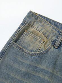 ROMWE MEN Street Life Men's Street Loose Fit Frayed Edge Star Pocket Contrast Color Casual Denim Jeans - Ginger - View 5