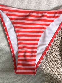 Swim Mod Women Striped Beach Swimsuit Set For Vacation For Summer - Red - View 4