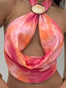 Aloruh Women's Sexy Elegant Cross Halter Backless Tie-Dye Printed Crisscross Sleeveless Top - Multicolor - View 8