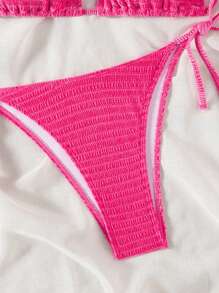 Swim Mod Set Bikini Halter Warna Pink dengan Tekstur Polos dan Bantalan yang Dapat Dilepas untuk Wanita, Cocok untuk Liburan Pantai Musim Panas - Hot Pink - View 6