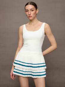 Activina Activina Vestito sportivo da donna senza maniche con righe a contrasto e orlo plissettato