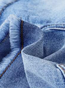 SHEIN Baby Pojke Sommar Casual Slitna Rivna Frayed Blå Knappar Framfickor Skinny Jeansshorts, Baby Vår/Sommar Vårlov Vardagskläder - Mediumtvätt - Visa 3
