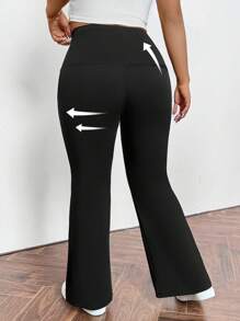 Firerie Plus Size Casual High Waist Elastische Zwarte Flared Broek Met Ritszak, Geschikt Voor Lente, Zomer, Herfst, Dagelijks Woon-werkverkeer En Sport