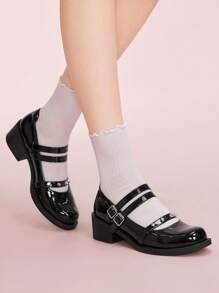 CUCCOO DOLLMOD Damen Outdoor Pumps mit rundem Zehenbereich und hohem Absatz, silberne runde Nietenapplikation, schwarzes PU Material, modisch, bequem für Alltag und Party, Schnallenverschluss