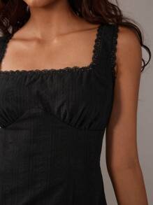 TRNVIE 花卉蕾丝边修身纹理迷你 A 字连衣裙，春夏 - 黑色 - 查看 5