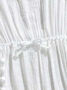 SHEIN Tween Girls' Solid Color Pompom Decorated Swimsuit Cover-Up Beachwear Teen Cover Up Bathing Suit Cover Up Girls Beach Coverup Girls Summer Clothes Shirts Girls Beach Cover Up Summer Holiday