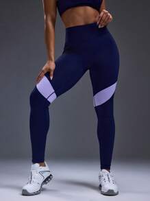 Powerista Leggings sin costuras con pretina en patchwork de colores contrastantes