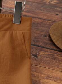 Chiquease Pantalones largos casuales de lino blanco con bolsillo para mujer, pantalones de verano para mujer primavera/verano - Marrón - Ver 5
