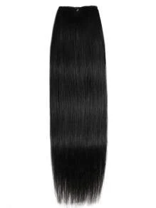 3Pcs Clip In Hair Extensions Real Human Remy Black For Women Silk Straight Double Weft Thick Hair Hairpiece - Natural Black - View 3