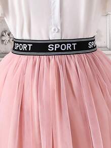 SHEIN Conjunto de 2 piezas para adolescentes con blusa blanca elegante con volantes y falda A-line de malla - Rosa - Ver 4
