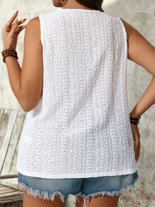 SHEIN LUNE Plus Size Women Solid Color Lace Patchwork Crew Neck Camisole - White - View 2