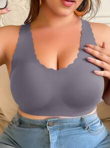 Sutien de mărime plus lenjerie pentru femei fără sârmă, culoare solidă, la modă potrivită pentru vară - Gri inchis - Vizualizare 4