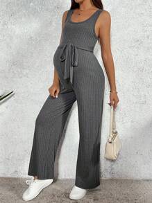 SHEIN Pregnant Women Summer Solid Color Jumpsuit - Grey - View 4
