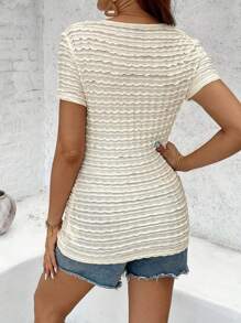 SHEIN Cream Yellow Pleated Texture Short-Sleeved Tight Casual Maternity T-Shirt Fashionable Holiday Summer Dress For Pregnant Women - Apricot - View 2