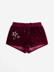ROMWE Grunge Punk Women's Pentagram & Rhinestone Decorated Midi Shorts - Burgundy - View 1