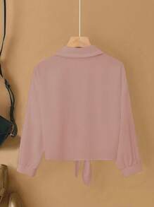 Franclia Áo len cardigan dài tay buộc phía trước cổ gập dệt kiểu Pháp thanh lịch, áo sơ mi trắng mới cho nữ mùa hè - Hồng - Xem 2