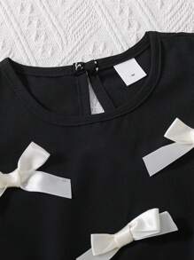 Elladie kids 2 件套幼儿女童时尚可爱 3D 蝴蝶结装饰无袖背心和七分裤套装，适合休闲穿着，春夏季 - 黑色 - 查看 8
