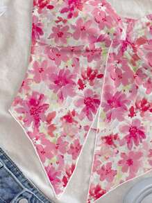 Soleia Women Casual Front Twist Asymmetrical Hem Slim Fit Tube Top, Suitable For Summer, Vacation, Pink Ditsy Floral, Sweet,Springbreak ,Brunch-Ready - Multicolor - View 7