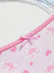 ROMWE Kawaii Set de 3 pantis con encaje y estampado de gatitos y conejos lindos para mujeres