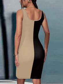 SHEIN LUNE Summer Fashion Color Block Leopard Print Sleeveless Bodycon Dress - Multicolor - View 2