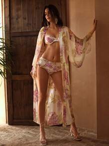 MOTF PREMIUM FLORAL PRINT LONG KIMONO FOR SUMMER BEACH VACATION - Multicolor - View 3