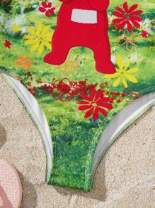 Teletubbies X SHEIN Tween Girl Cartoon Grassland Pattern One-Piece Swimsuit, Summer - Multicolor - View 4