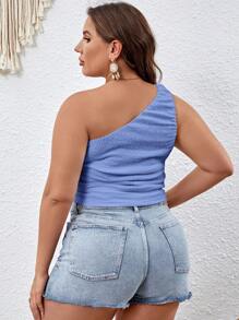 SHEIN VCAY Top de vacaciones de mujer talla grande de unicolor sin mangas, fruncido y con estilo slim