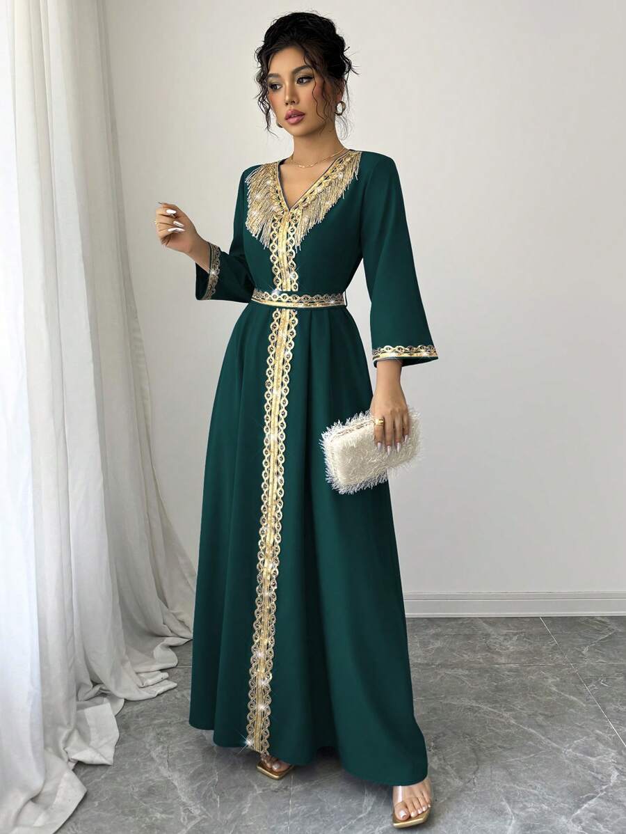 Elenzga 女士优雅流苏亮片拼布连衣裙